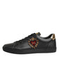 Black Leather Heart Embellished Sneakers Shoes