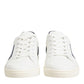 White Blue Leather Logo Patch Sneakers Shoes