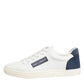 White Blue Leather Logo Patch Sneakers Shoes
