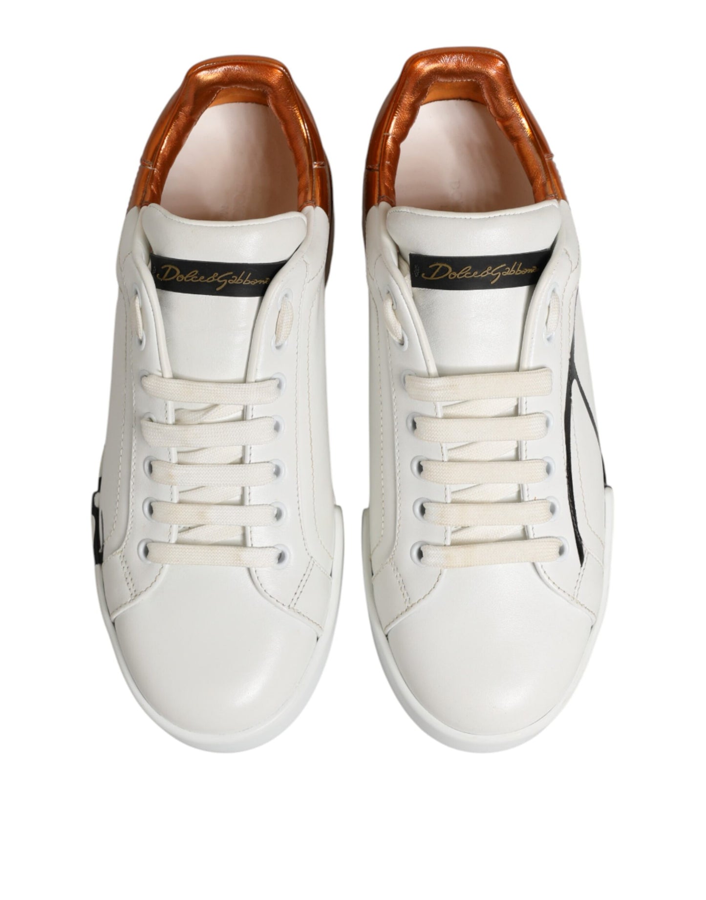 White Brown Leather Low Top Sneakers  Shoes