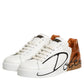 White Brown Leather Low Top Sneakers  Shoes
