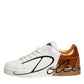 White Brown Leather Low Top Sneakers  Shoes