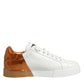 White Brown Leather Low Top Sneakers  Shoes