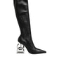 Black Leather DG Logo Knee High Boots Shoes