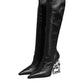 Black Leather DG Logo Knee High Boots Shoes