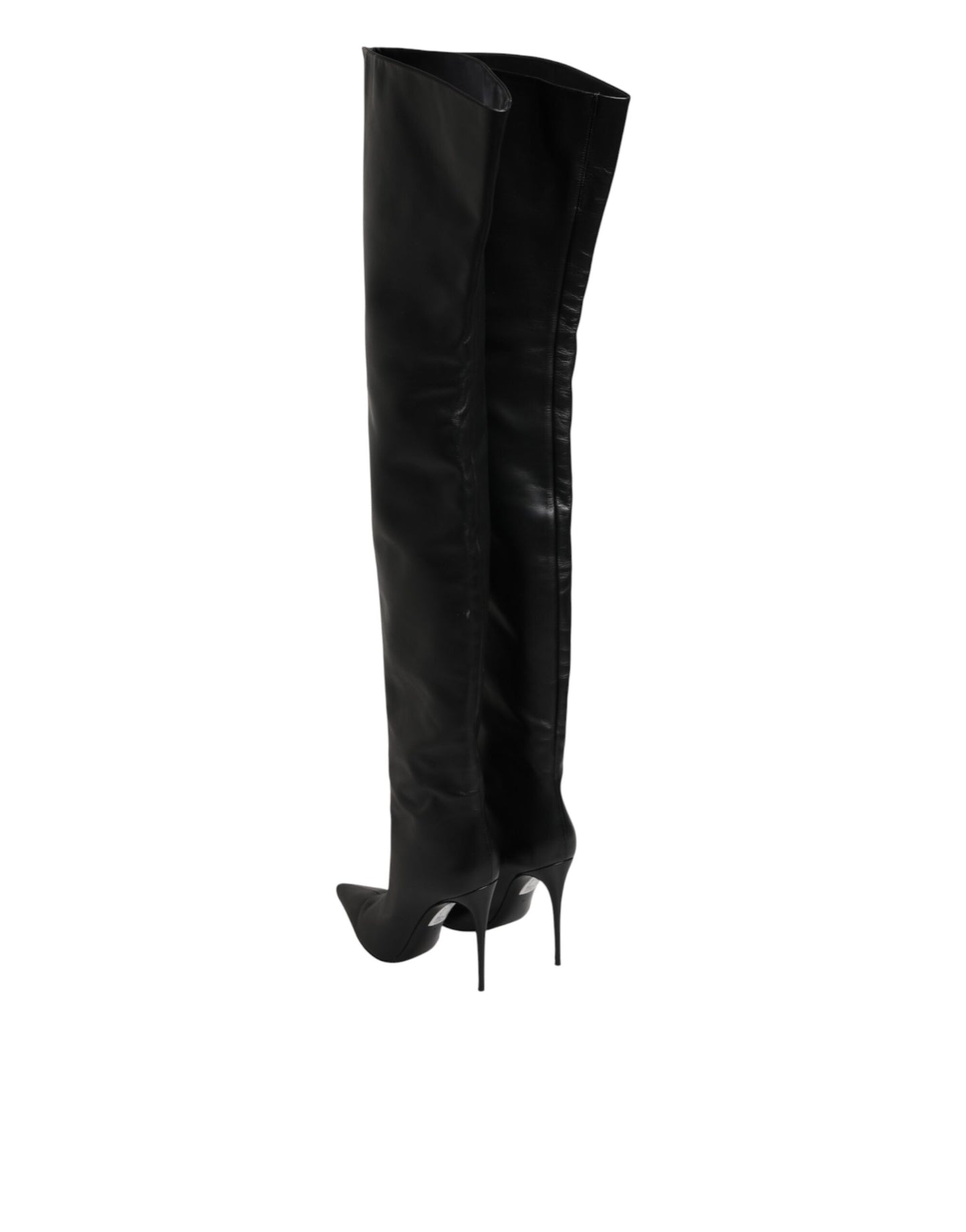 Black Leather Stiletto Knee High Boots Shoes