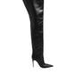 Black Leather Stiletto Knee High Boots Shoes