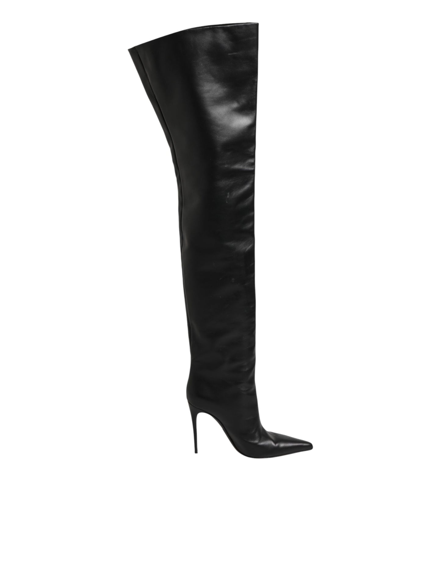 Black Leather Stiletto Knee High Boots Shoes