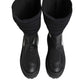 Black Leather Mid Calf Biker Boots Shoes