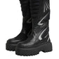 Black Leather Mid Calf Biker Boots Shoes