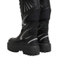 Black Leather Mid Calf Biker Boots Shoes