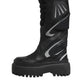 Black Leather Mid Calf Biker Boots Shoes