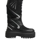 Black Leather Mid Calf Biker Boots Shoes