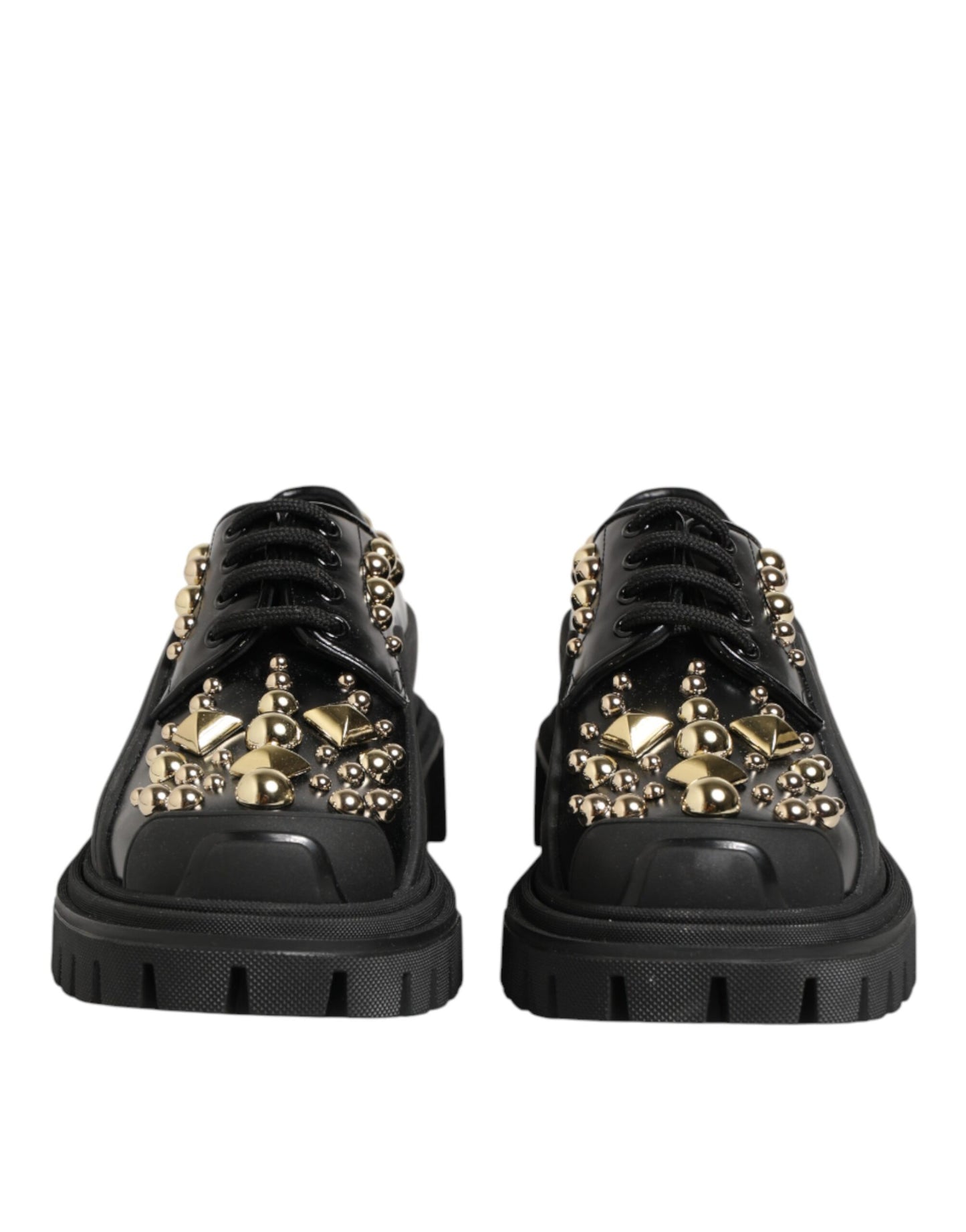 Black Leather Jeweled Crystals Derby Shoes