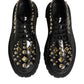 Black Leather Jeweled Crystals Derby Shoes