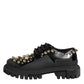 Black Leather Jeweled Crystals Derby Shoes