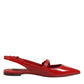 Red Leather Slingback Flats Sandals Shoes