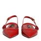 Red Leather Slingback Flats Sandals Shoes