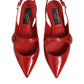 Red Leather Slingback Flats Sandals Shoes