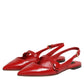 Red Leather Slingback Flats Sandals Shoes
