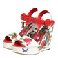 White Floral Ankle Strap Wedge Sandals Shoes