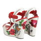 White Floral Ankle Strap Wedge Sandals Shoes
