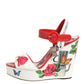 White Floral Ankle Strap Wedge Sandals Shoes