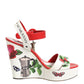 White Floral Ankle Strap Wedge Sandals Shoes