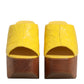 Yellow Leather Wood Mule Wedge Slides Shoes