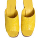 Yellow Leather Wood Mule Wedge Slides Shoes