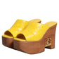 Yellow Leather Wood Mule Wedge Slides Shoes