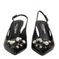 Black Patent Leather Crystal Slingback Shoes