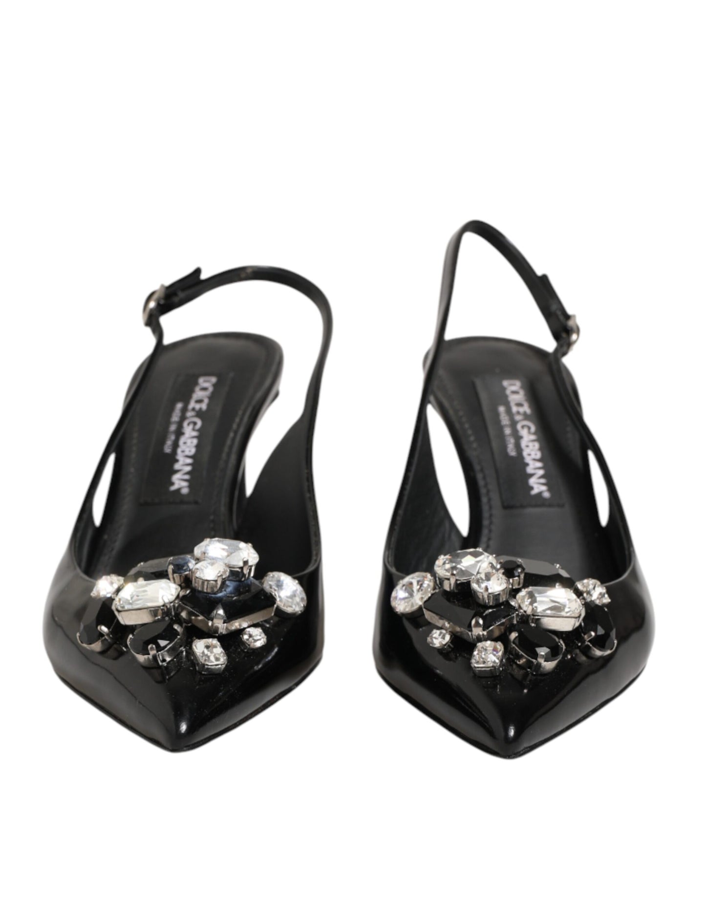 Black Patent Leather Crystal Slingback Shoes