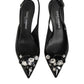 Black Patent Leather Crystal Slingback Shoes