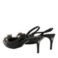 Black Patent Leather Crystal Slingback Shoes