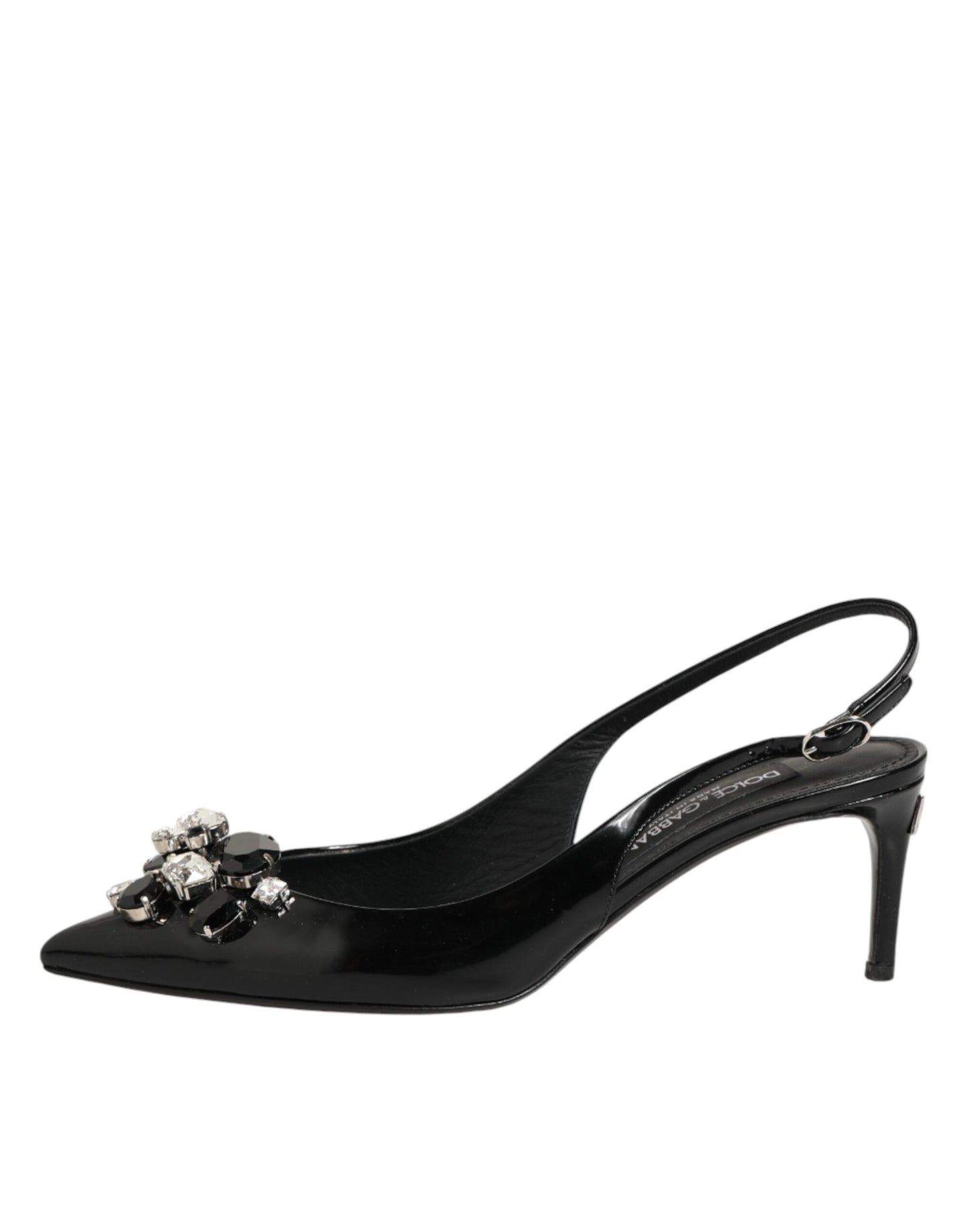 Black Patent Leather Crystal Slingback Shoes