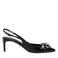 Black Patent Leather Crystal Slingback Shoes