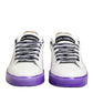 White Purple Leather Low Top Sneaker Shoes