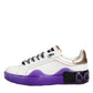 White Purple Leather Low Top Sneaker Shoes