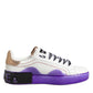 White Purple Leather Low Top Sneaker Shoes