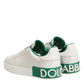White Green Leather Low Top Sneakers Shoes