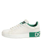 White Green Leather Low Top Sneakers Shoes