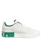 White Green Leather Low Top Sneakers Shoes