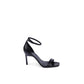 Black Leather Stiletto Heel Sandals