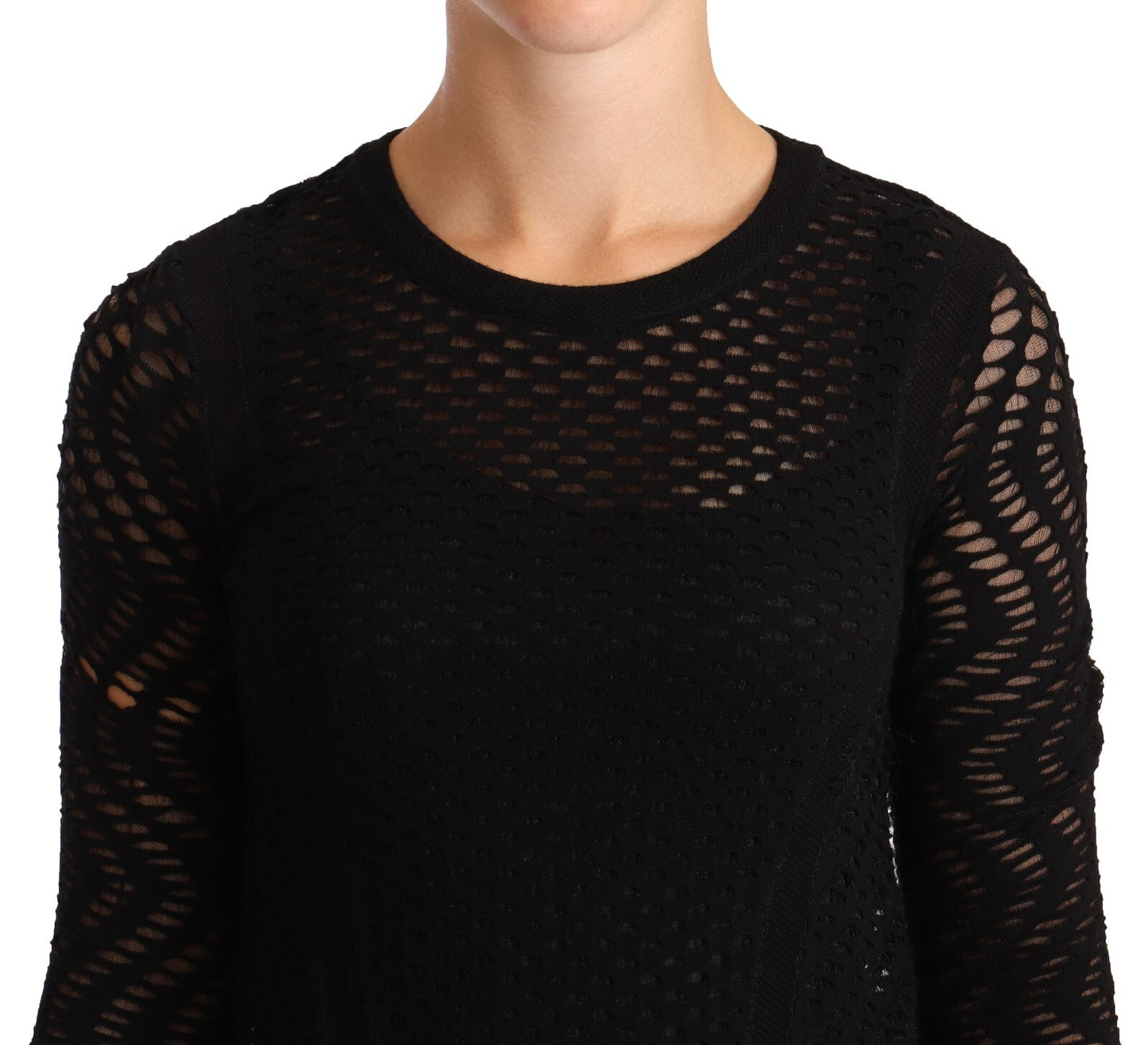 Bodycon Sheath Black Viscose Long Sleeves Mini Dress