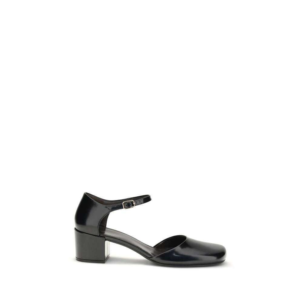 Black Rubber Mid Heel Pumps