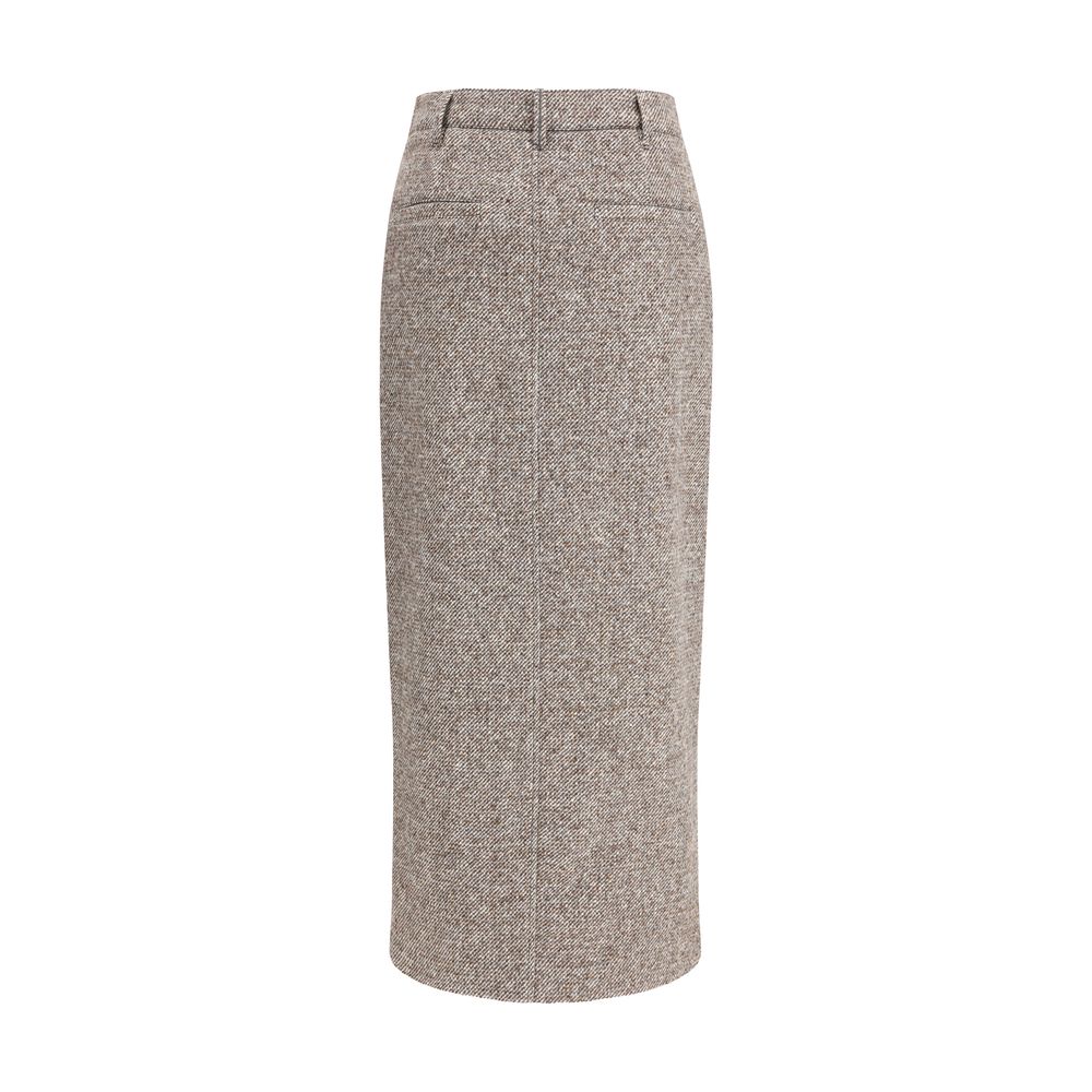 Brown Fleece Wool Long Skirt