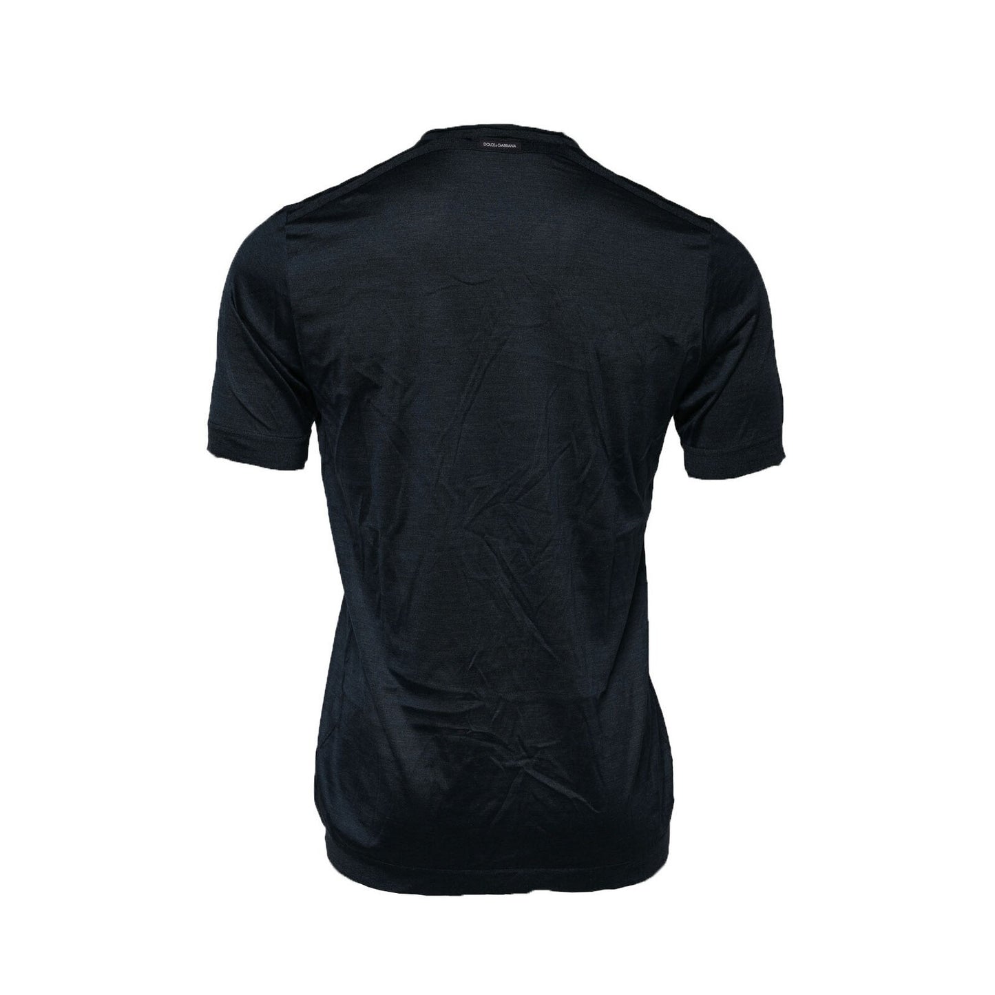 Dark Blue Silk Crew Neck Short Sleeve T-shirt