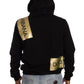 Black Gold Hooded Cotton Mens Pullover Sweater