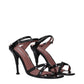 Black Leather Stiletto Heel Sandals